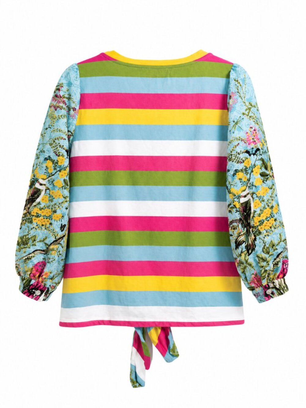Sharon Young Colorful Stripe Floral Sleeve Tie Front Top Women’s L/XL Boho - Picture 2 of 8